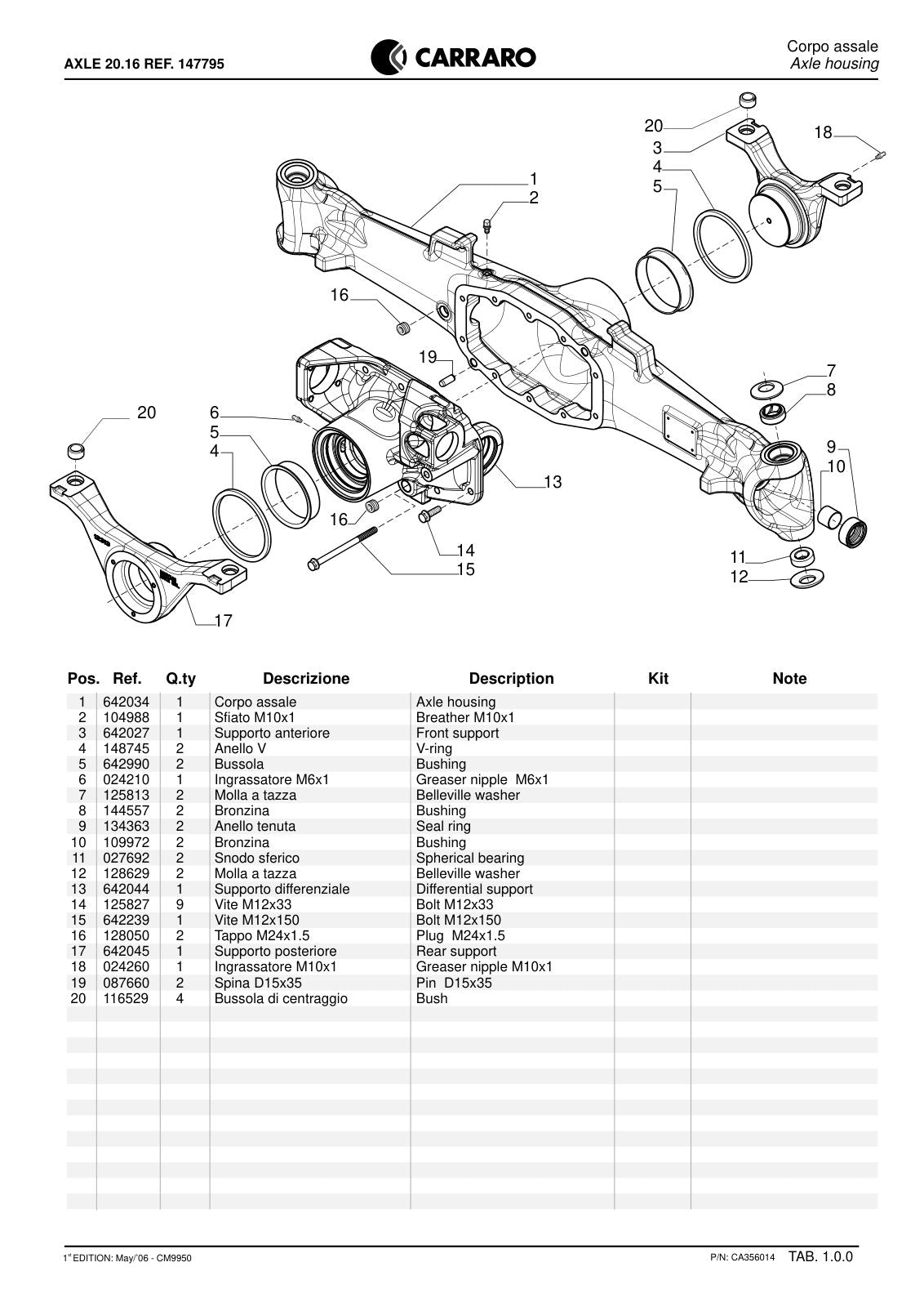 Carraro 20.16 Axle Parts Catalog (Ref. 147795) – sample page 1
