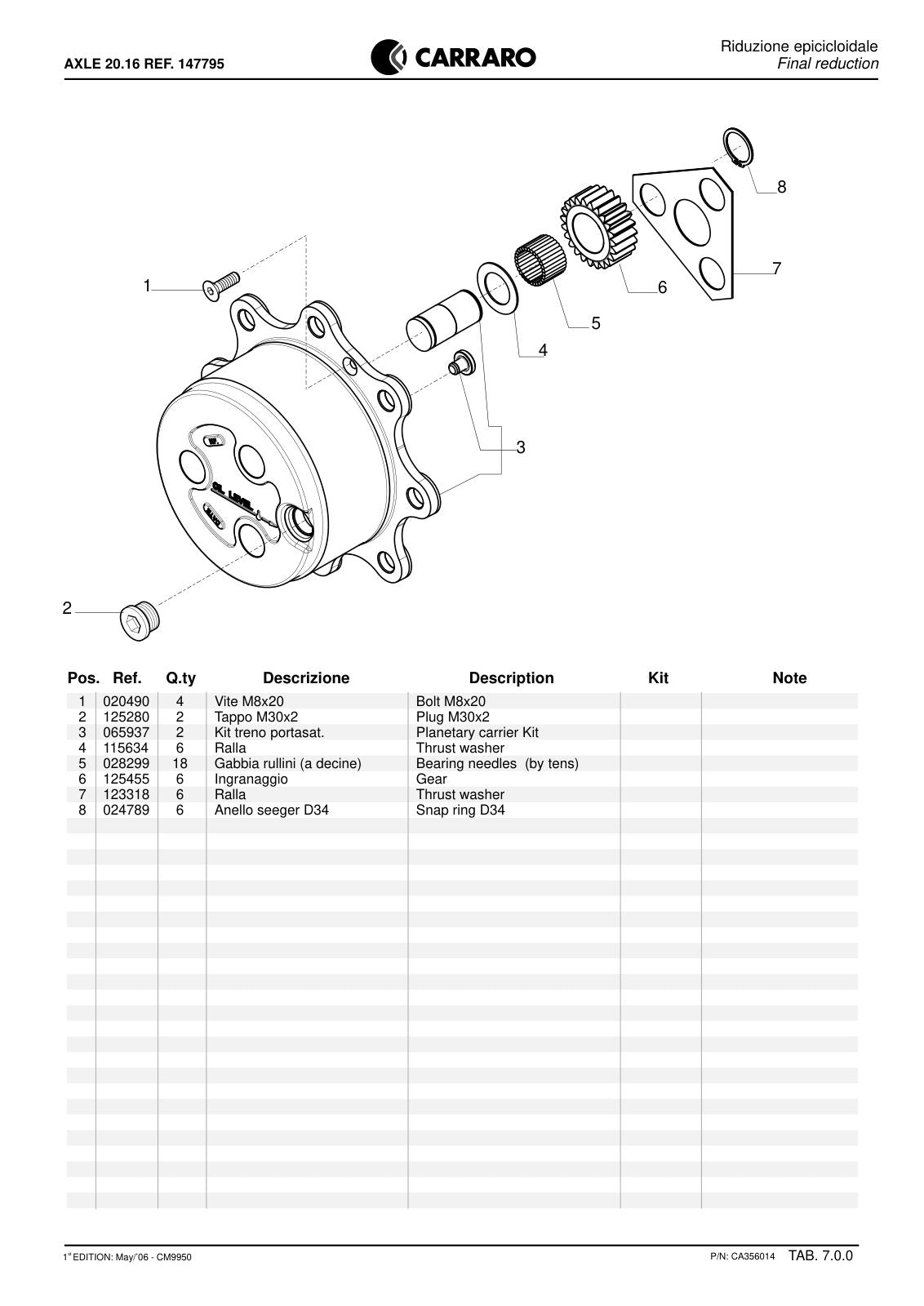 Carraro 20.16 Axle Parts Catalog (Ref. 147795) – sample page 3