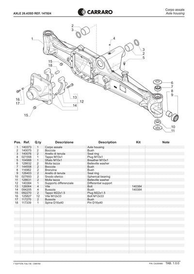 Carraro 26.43SD Axle Parts Catalog (Ref. 147824) – sample page 1