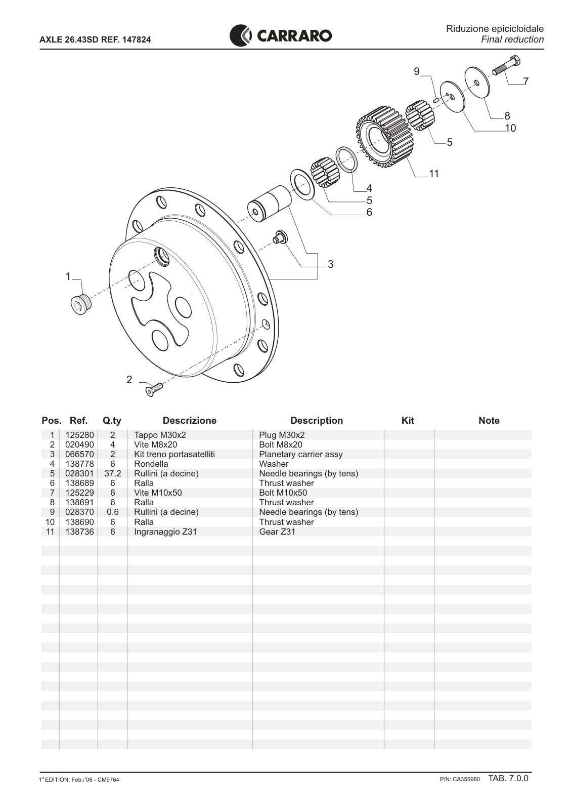 Carraro 26.43SD Axle Parts Catalog (Ref. 147824) – sample page 3