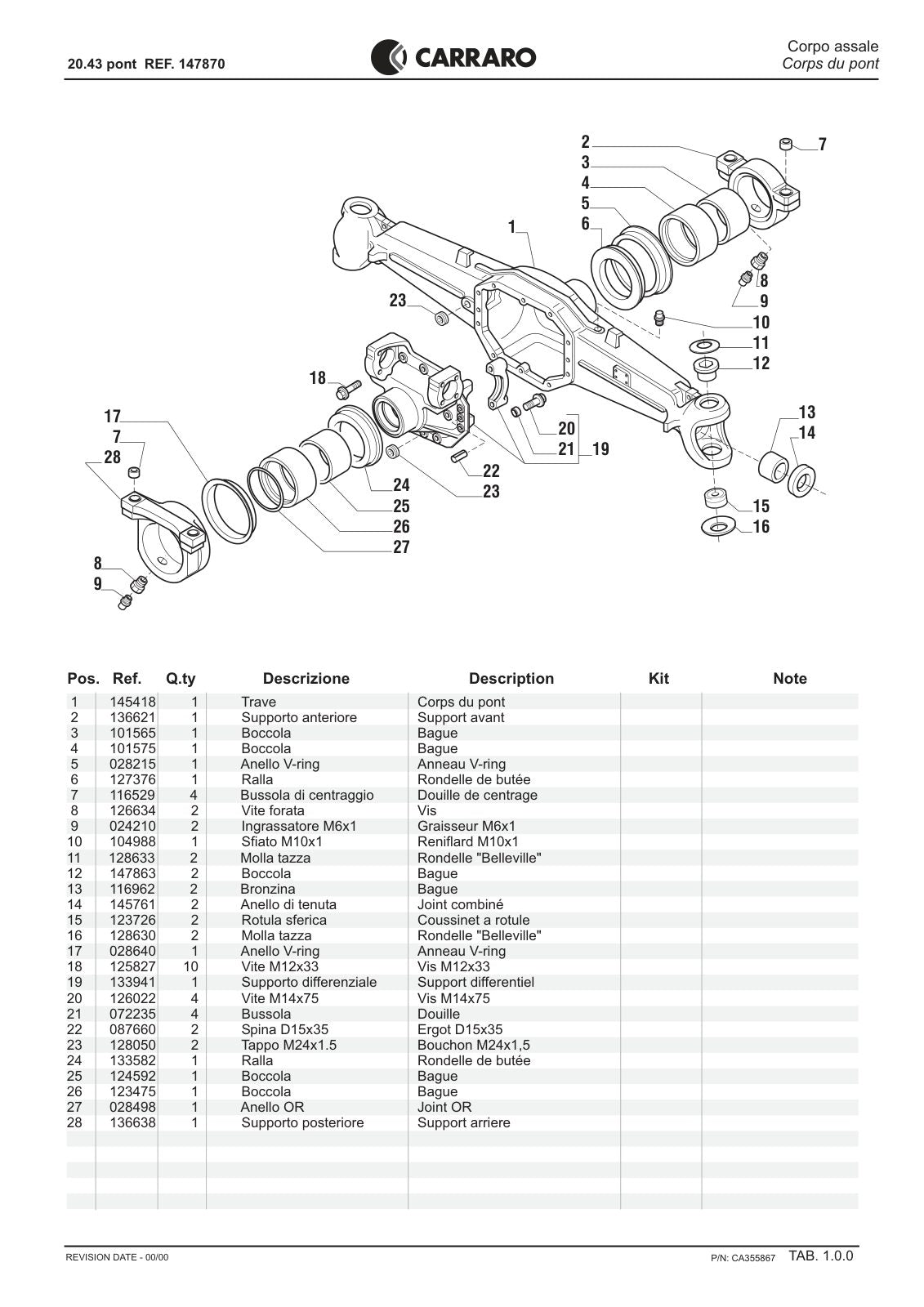 Carraro 20.43 Axle Parts Catalog (Ref. 147870) – sample page 1