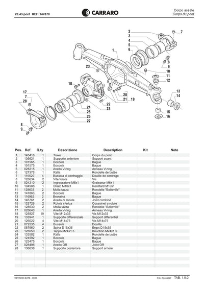 Carraro 20.43 Axle Parts Catalog (Ref. 147870) – sample page 1