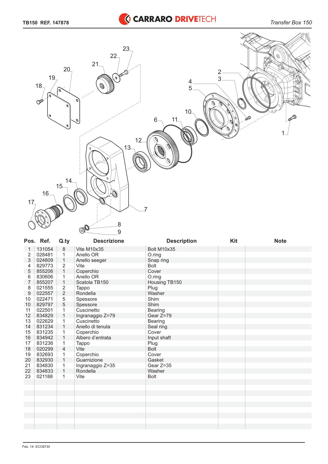 Carraro TB150 Transfer Box Parts Catalog (Ref. 147878) – cover