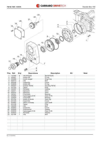 Carraro TB150 Transfer Box Parts Catalog (Ref. 147878) – cover