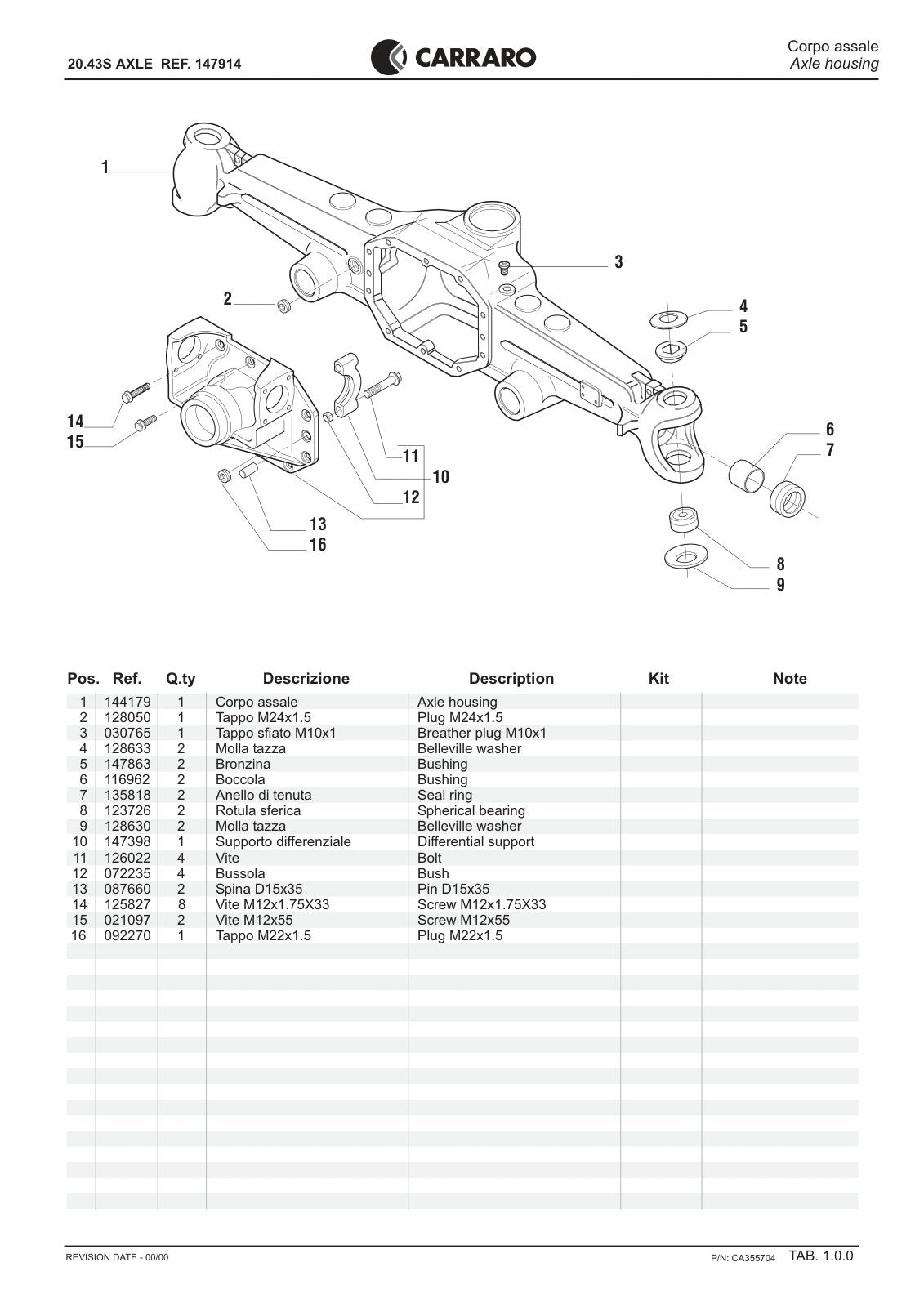 Carraro 20.43S Axle Parts Catalog (Ref. 147914) – sample page 1