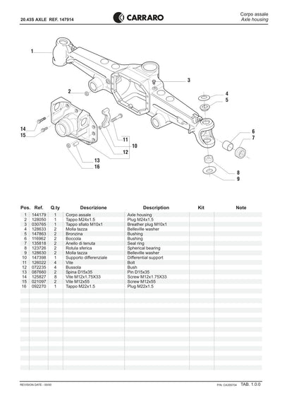 Carraro 20.43S Axle Parts Catalog (Ref. 147914) – sample page 1