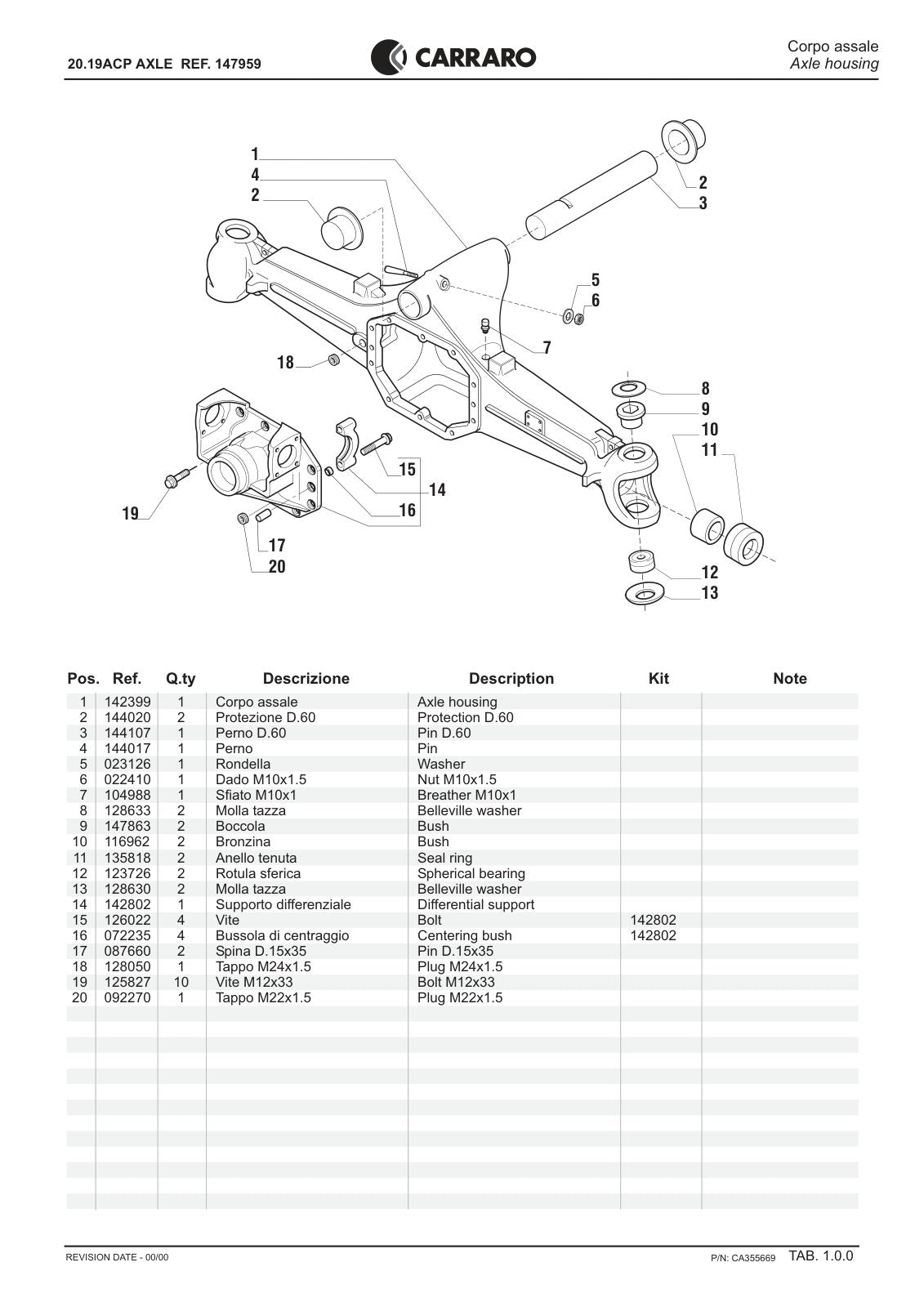 Carraro 20.19ACP Axle Parts Catalog (Ref. 147959) – sample page 1
