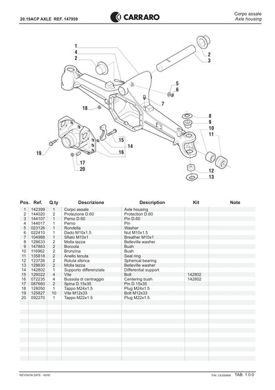 Carraro 20.19ACP Axle Parts Catalog (Ref. 147959) – sample page 1