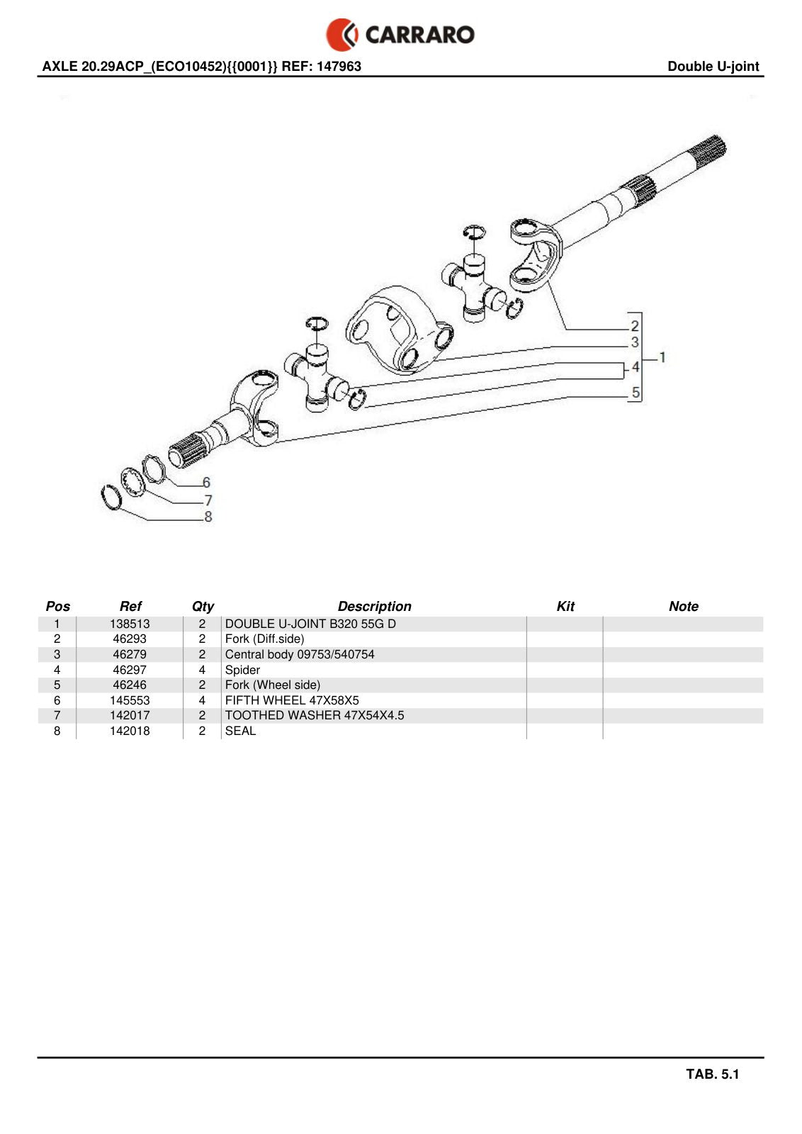 Carraro 20.29ACP Axle Parts Catalog (Ref. 147963) – sample page 3