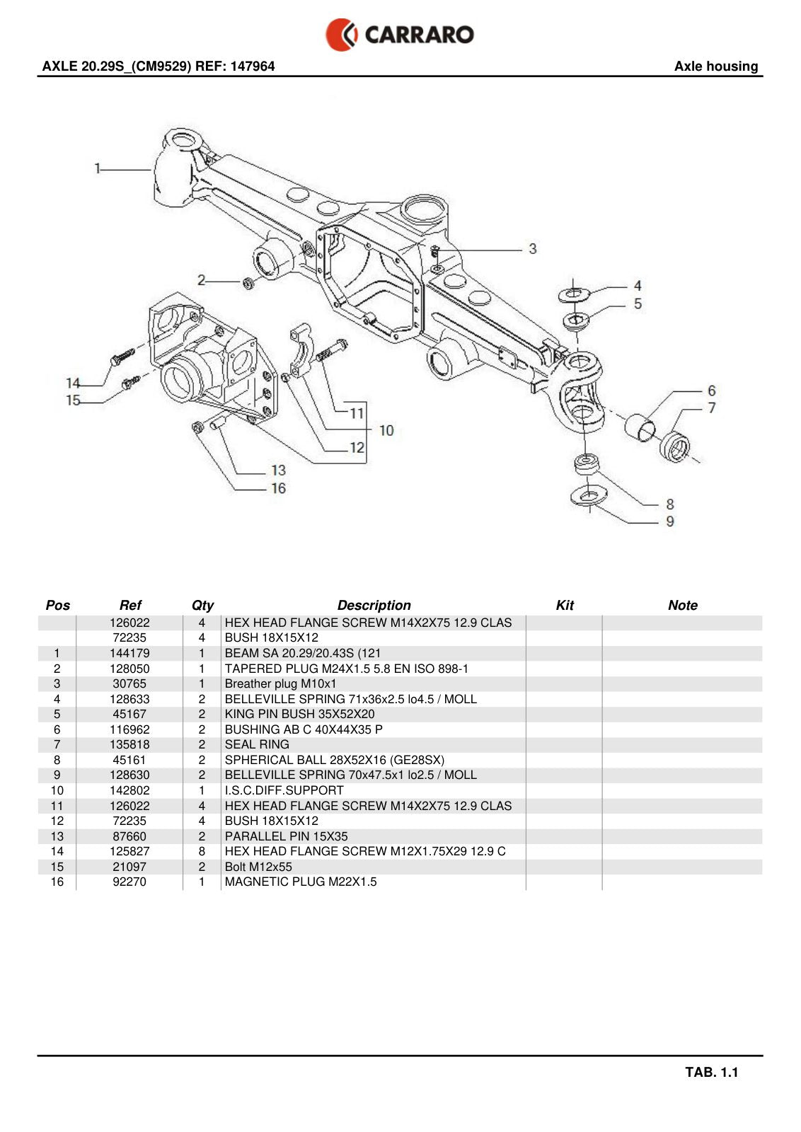 Carraro 20.29S Axle Parts Catalog (Ref. 147964) – sample page 1