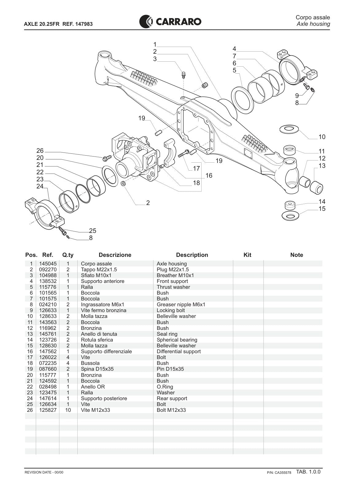 Carraro 20.25FR Axle Parts Catalog (Ref. 147983) – sample page 1