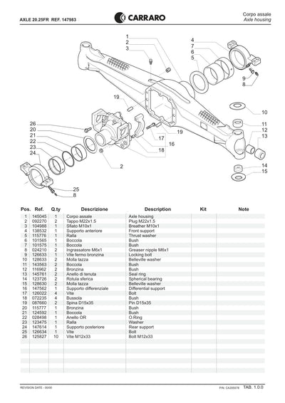 Carraro 20.25FR Axle Parts Catalog (Ref. 147983) – sample page 1