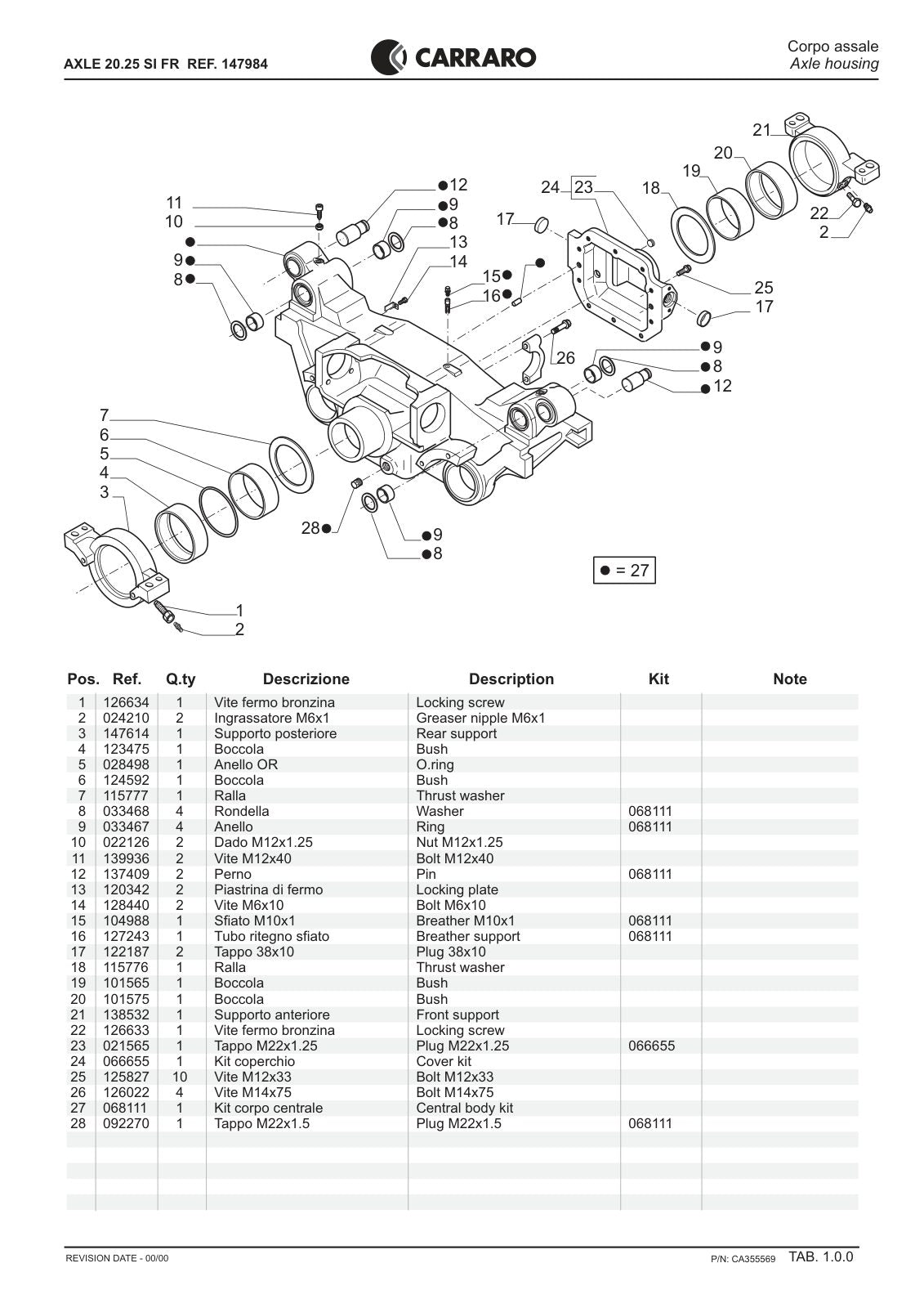 Carraro 20.25 Axle Parts Catalog (Ref. 147984) – sample page 1