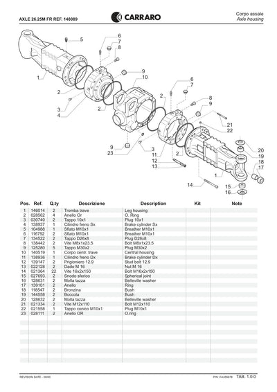 Carraro 26.25M FR Axle Parts Catalog (Ref. 148089) – sample page 1