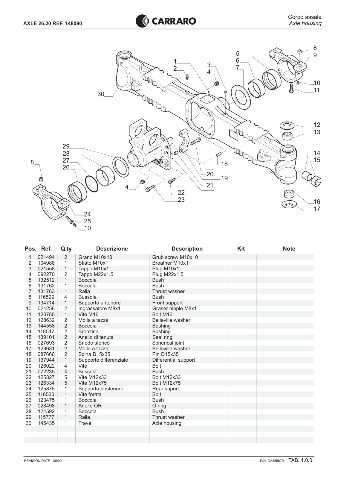Carraro 26.20 Axle Parts Catalog (Ref. 148090) – sample page 1