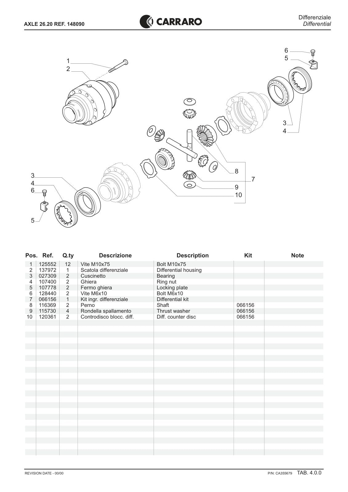 Carraro 26.20 Axle Parts Catalog (Ref. 148090) – sample page 2