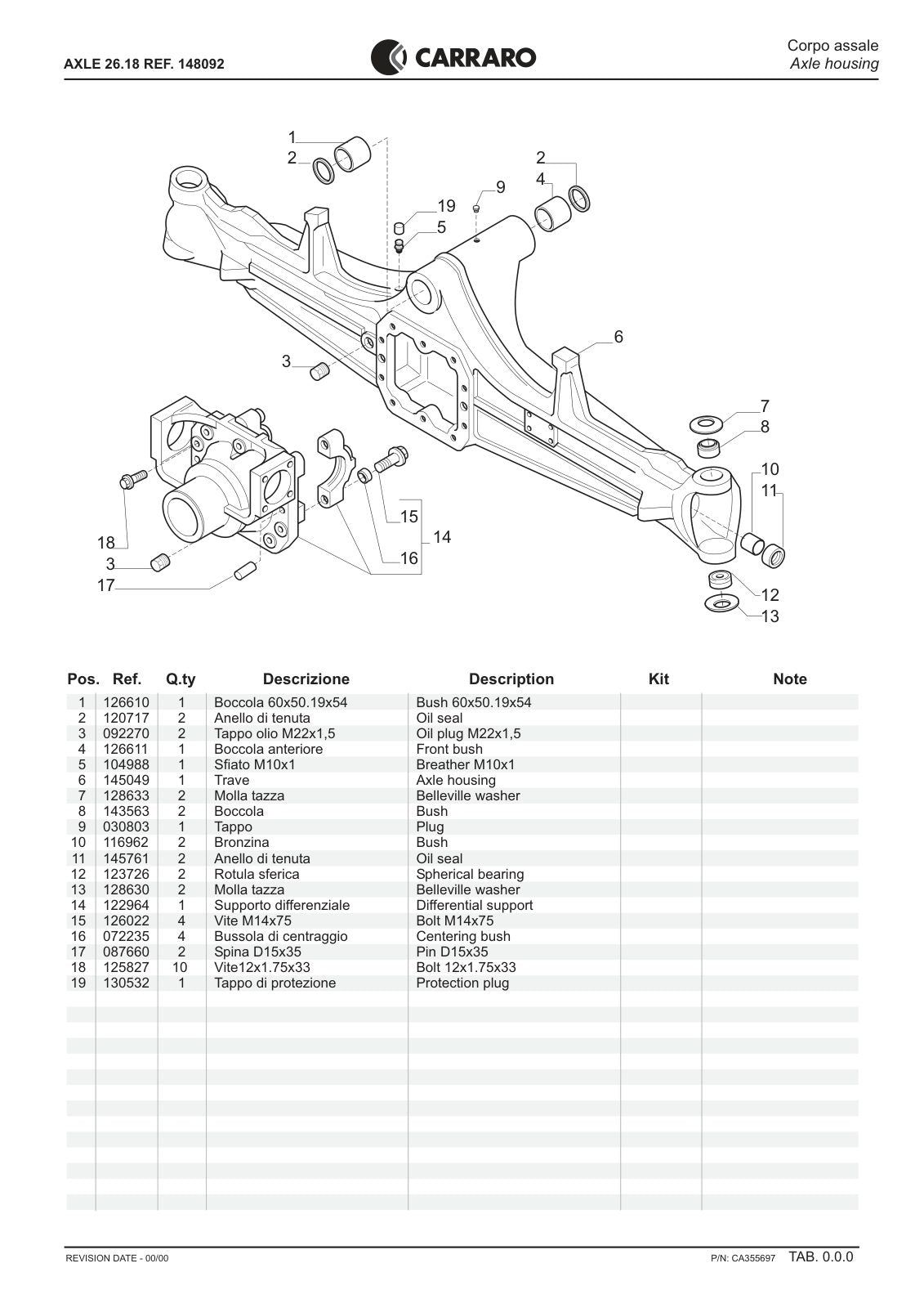 Carraro 26.18 Axle Parts Catalog (Ref. 148092) – sample page 1
