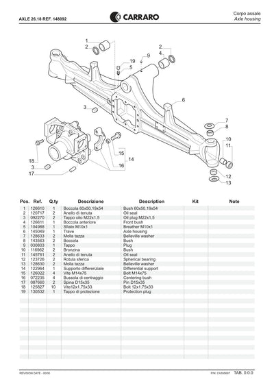 Carraro 26.18 Axle Parts Catalog (Ref. 148092) – sample page 1