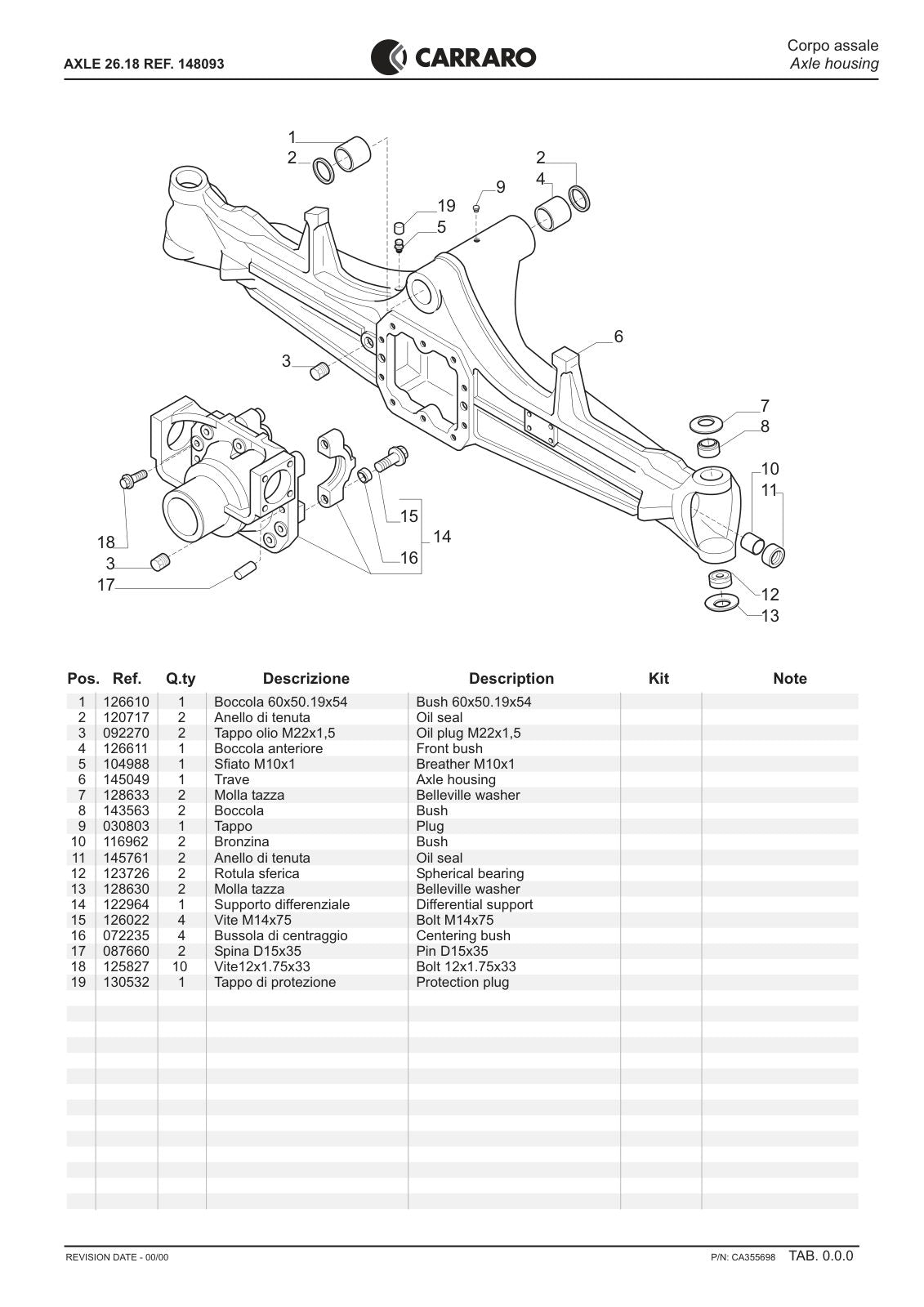 Carraro 26.18 Axle Parts Catalog (Ref. 148093) – sample page 1