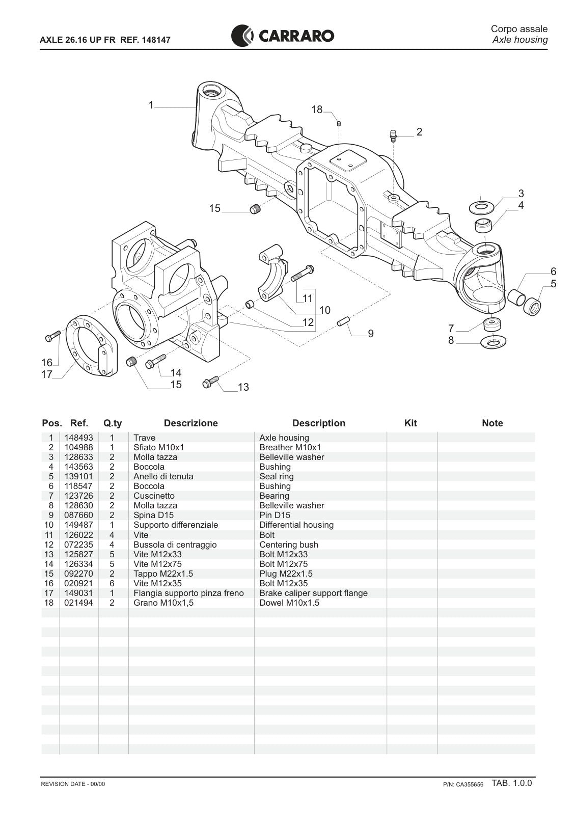 Carraro 26.16 UP FR Axle Parts Catalog (Ref. 148147) – sample page 1