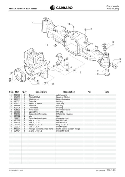 Carraro 26.16 UP FR Axle Parts Catalog (Ref. 148147) – sample page 1