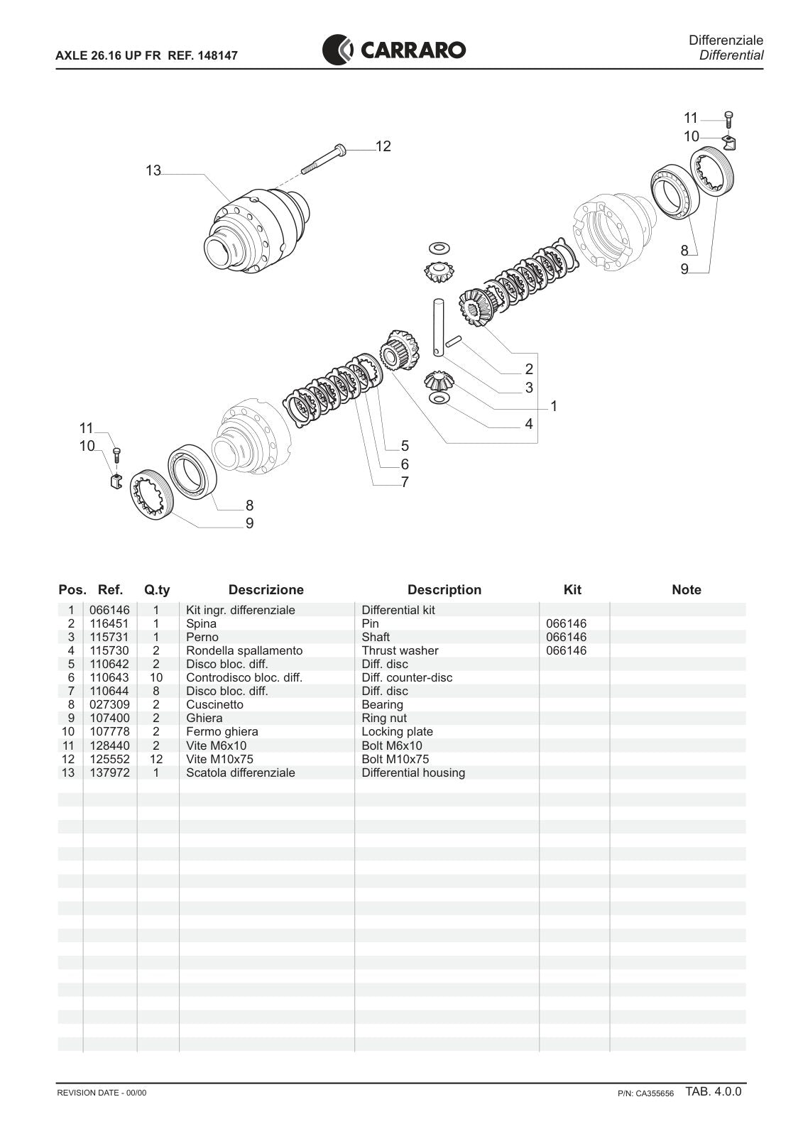 Carraro 26.16 UP FR Axle Parts Catalog (Ref. 148147) – sample page 2
