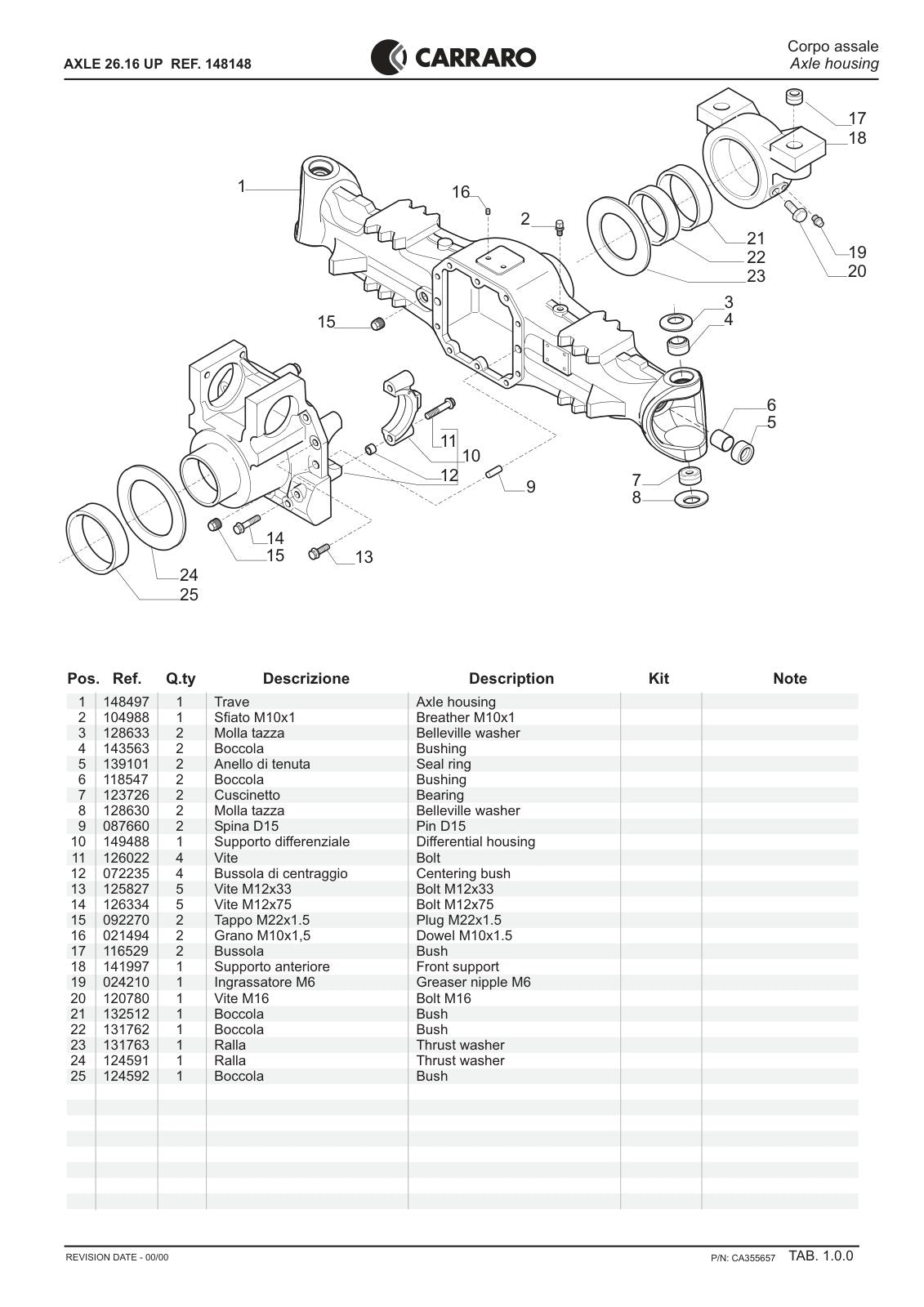 Carraro 26.16 UP Axle Parts Catalog (Ref. 148148) – sample page 1