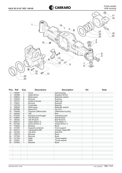 Carraro 26.16 UP Axle Parts Catalog (Ref. 148148) – sample page 1