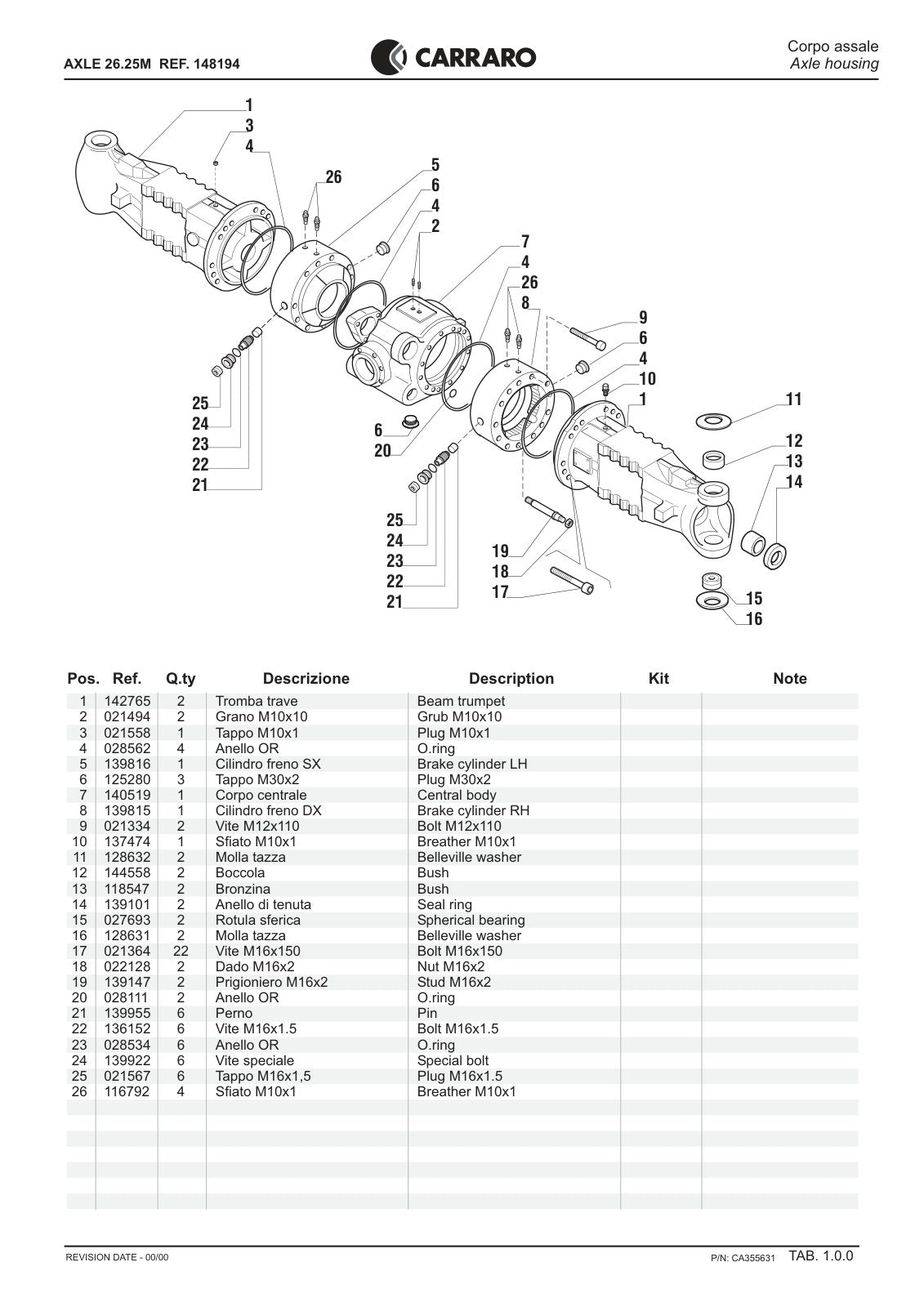 Carraro 26.25M Axle Parts Catalog (Ref. 148194) – sample page 1