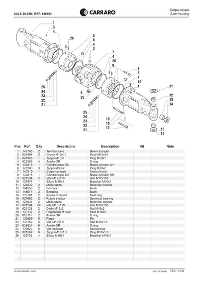 Carraro 26.25M Axle Parts Catalog (Ref. 148194) – sample page 1