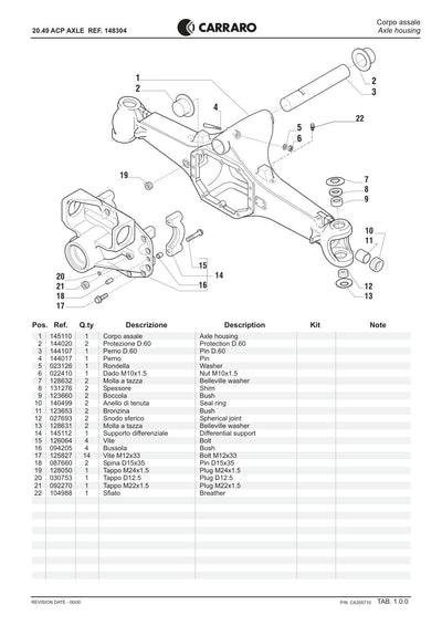Carraro 20.49 Axle Parts Catalog (Ref. 148304) – sample page 1