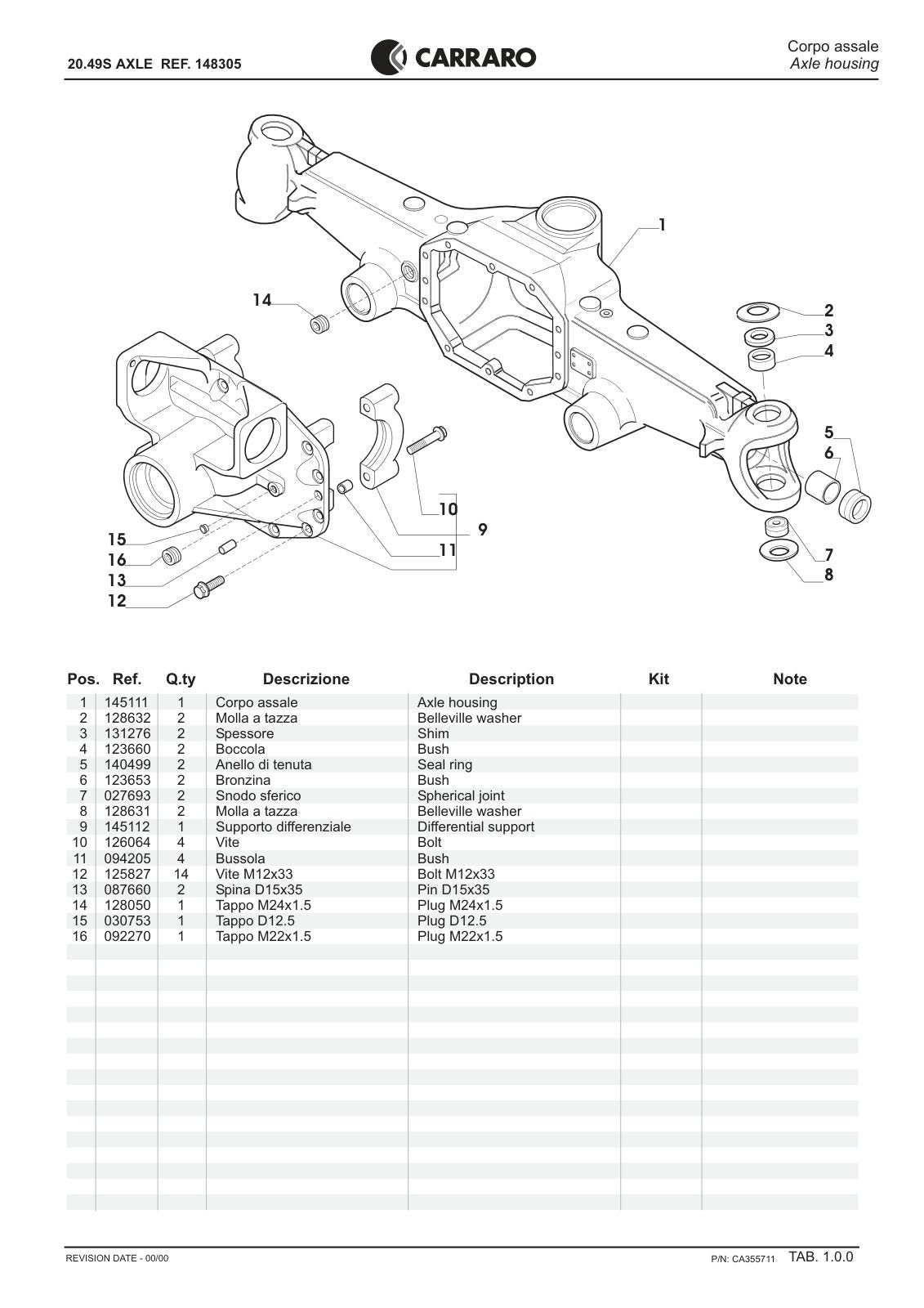 Carraro 20.49S Axle Parts Catalog (Ref. 148305) – sample page 1