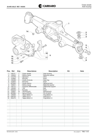 Carraro 20.49S Axle Parts Catalog (Ref. 148305) – sample page 1