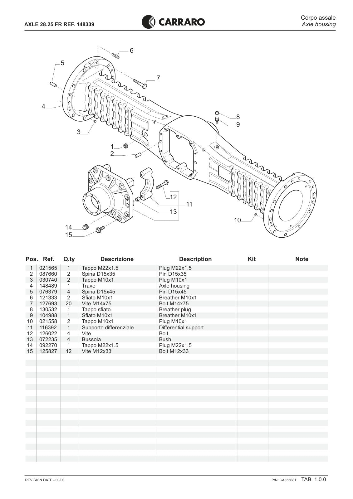 Carraro 28.25 FR Axle Parts Catalog (Ref. 148339) – sample page 1