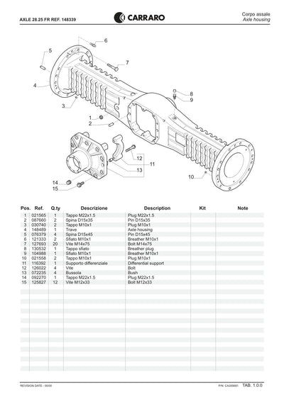 Carraro 28.25 FR Axle Parts Catalog (Ref. 148339) – sample page 1