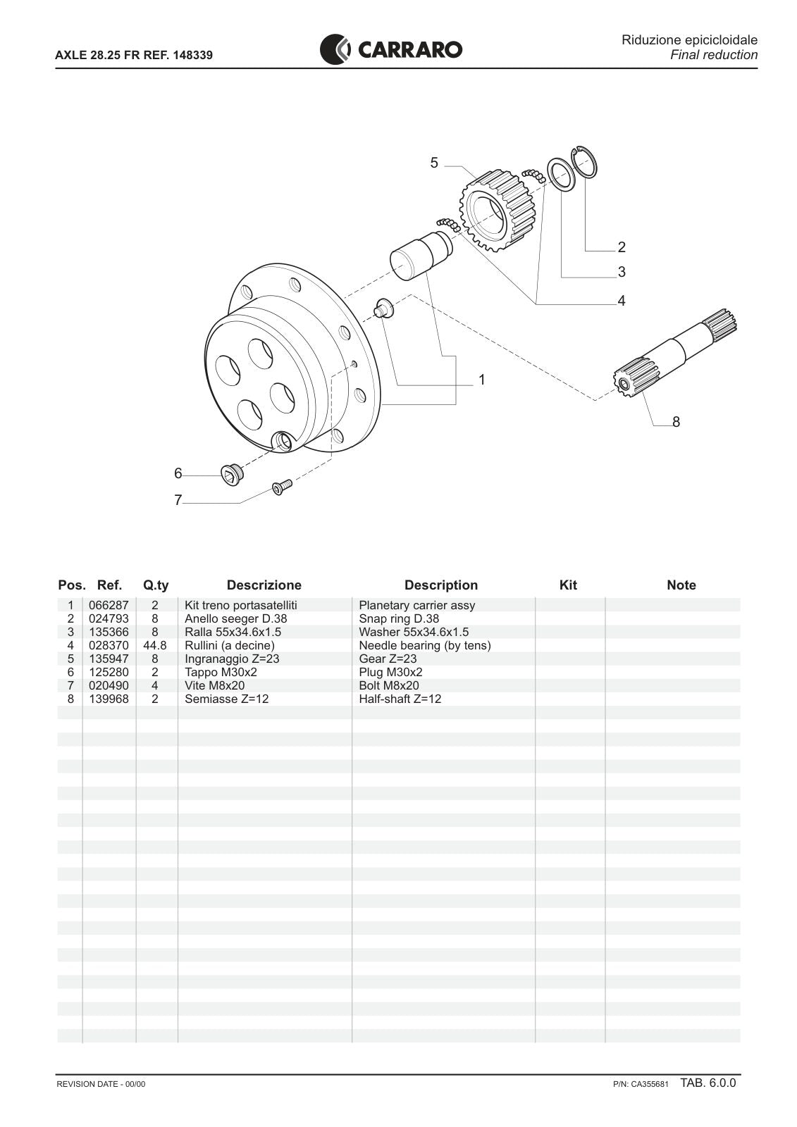 Carraro 28.25 FR Axle Parts Catalog (Ref. 148339) – sample page 3