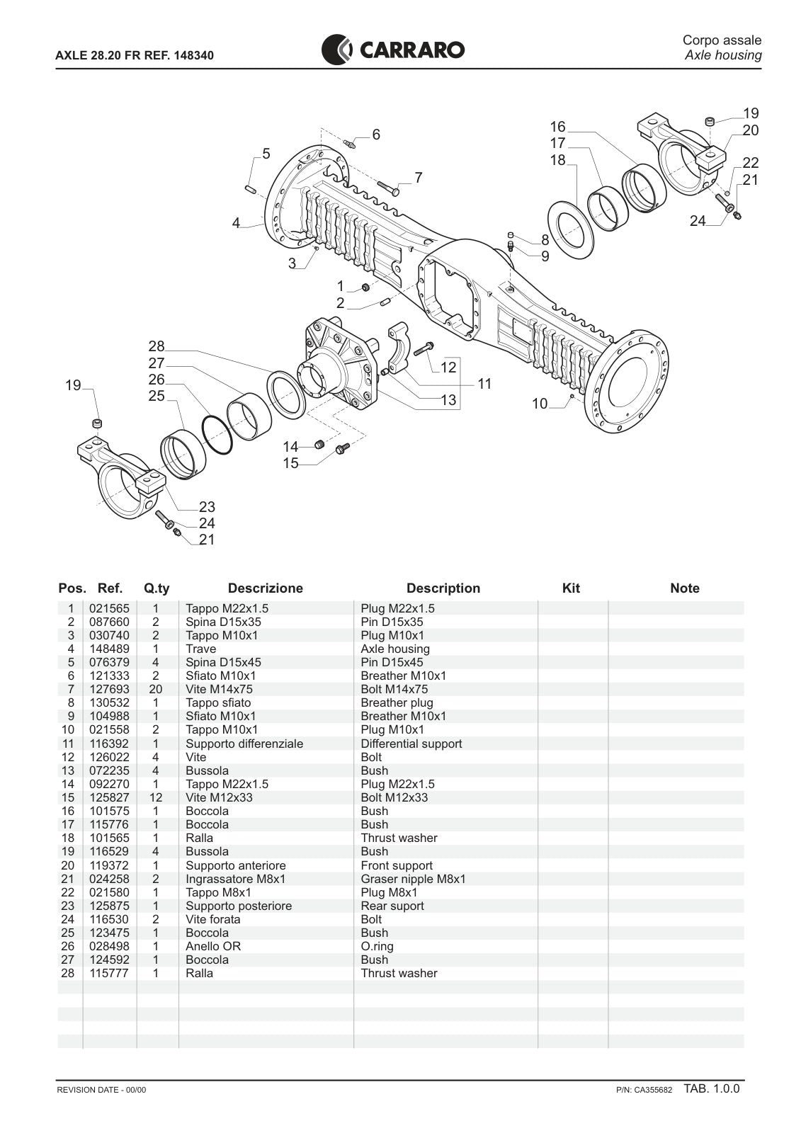 Carraro 28.20 FR Axle Parts Catalog (Ref. 148340) – sample page 1
