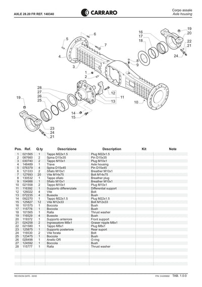 Carraro 28.20 FR Axle Parts Catalog (Ref. 148340) – sample page 1