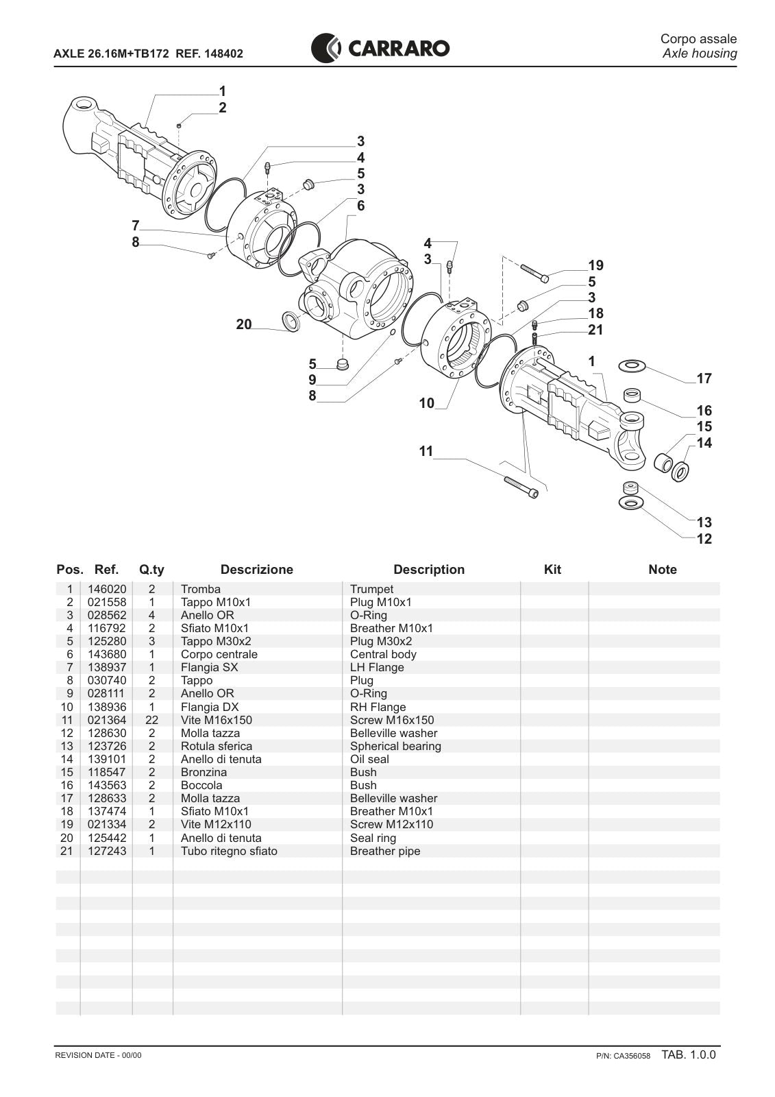 Carraro 26.16M + TB172 Axle with Transfer Box Parts Catalog (Ref. 148402) – sample page 1