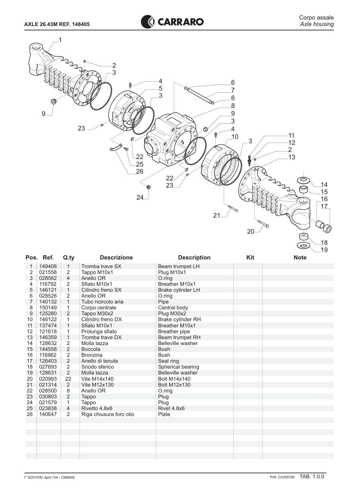Carraro 26.43M Axle Parts Catalog (Ref. 148405) – sample page 1