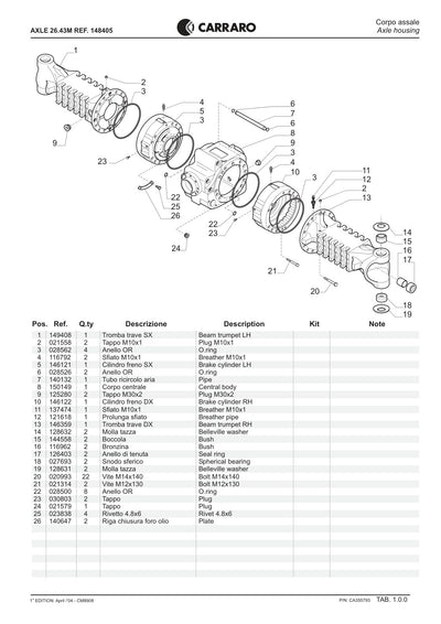 Carraro 26.43M Axle Parts Catalog (Ref. 148405) – sample page 1