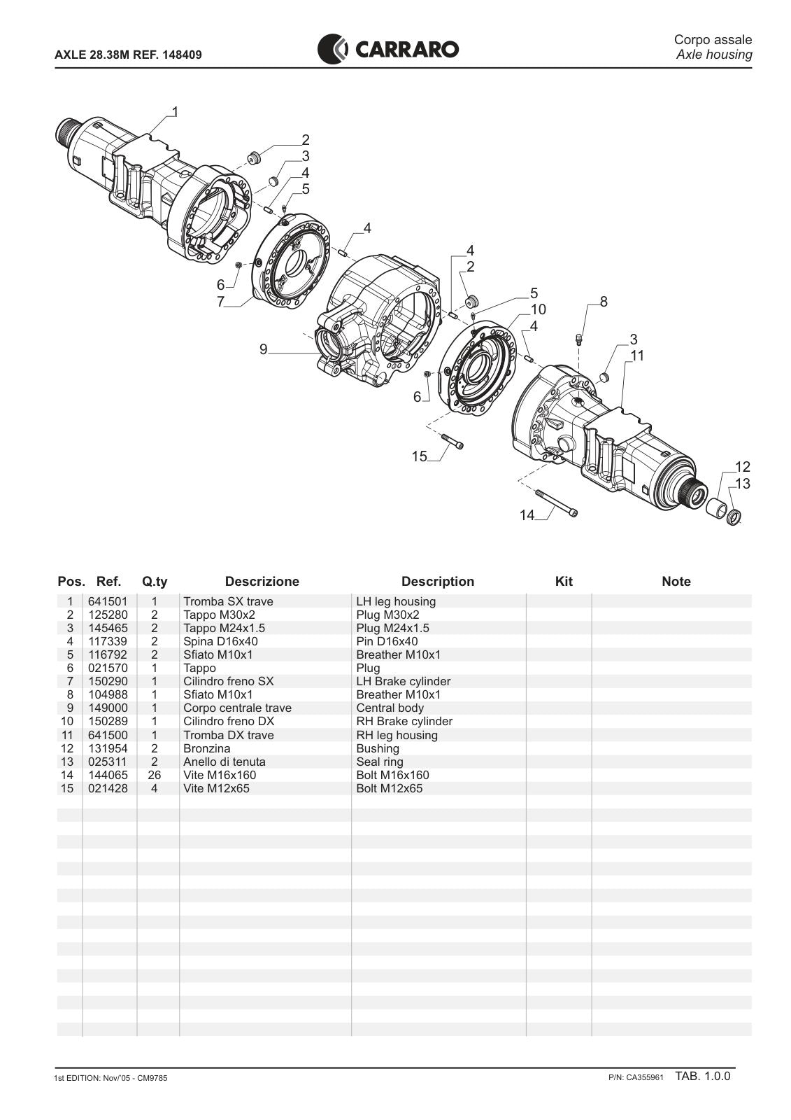 Carraro 28.38M Axle Parts Catalog (Ref. 148409) – sample page 1
