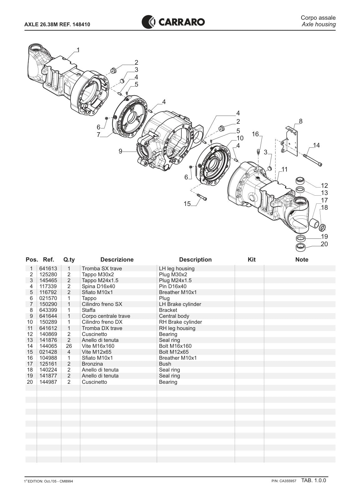 Carraro 26.38M Axle Parts Catalog (Ref. 148410) – sample page 1