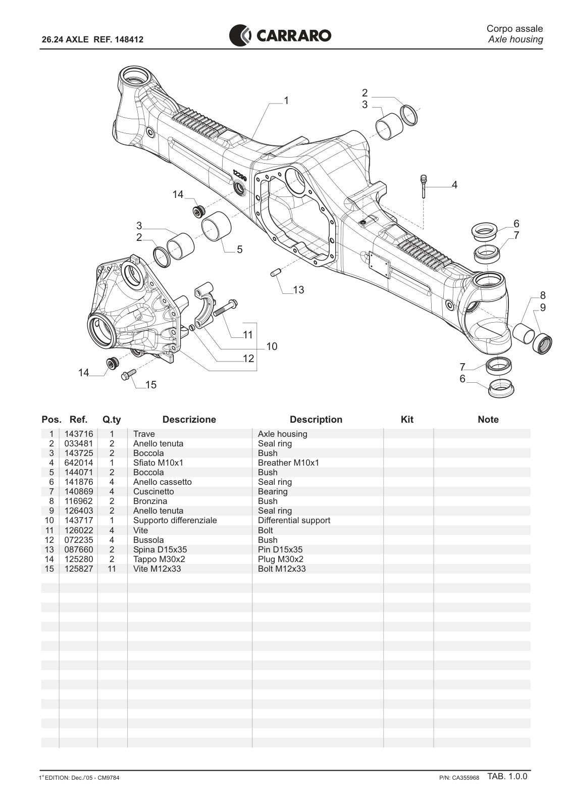 Carraro 26.24 Axle Parts Catalog (Ref. 148412) – sample page 1