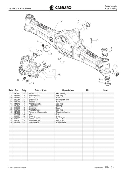 Carraro 26.24 Axle Parts Catalog (Ref. 148412) – sample page 1