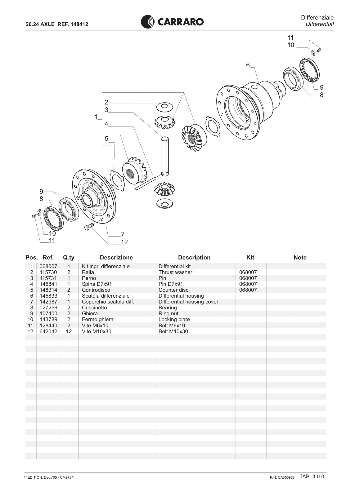 Carraro 26.24 Axle Parts Catalog (Ref. 148412) – sample page 2