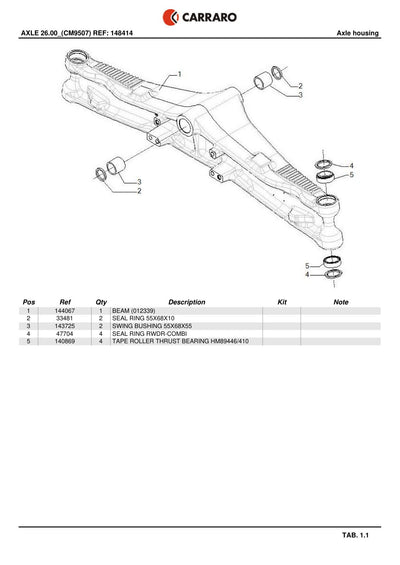 Carraro 26.00 Axle Parts Catalog (Ref. 148414) – sample page 1