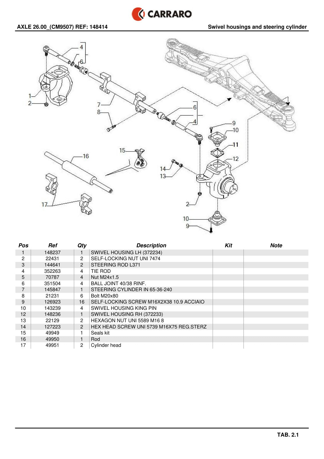 Carraro 26.00 Axle Parts Catalog (Ref. 148414) – sample page 2