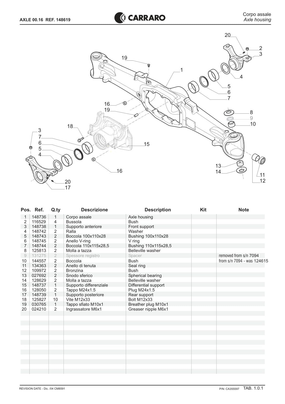 Carraro 00.16 Axle Parts Catalog (Ref. 148619) – sample page 1