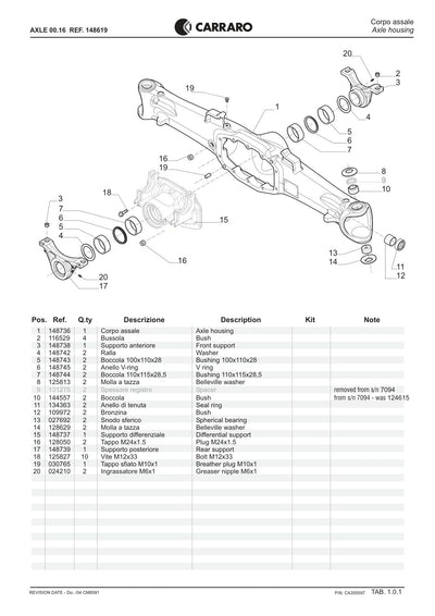 Carraro 00.16 Axle Parts Catalog (Ref. 148619) – sample page 1